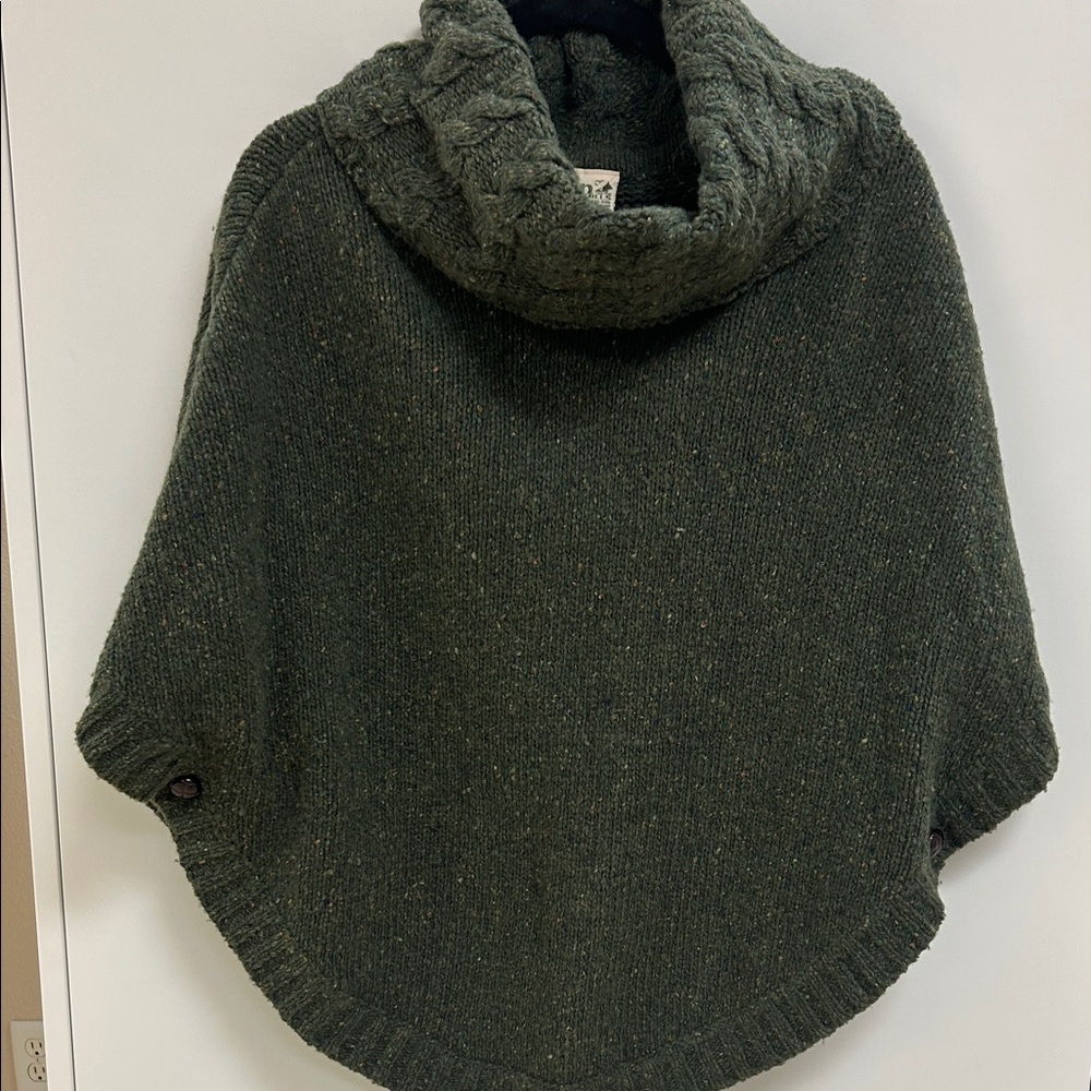 Aran Crafts Dark Olive Cable Cowl Poncho Sweater